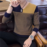 2019 Sweater Men Autumn Winter Thick Warm Mens Sweaters Casual Patchwork V-Neck Pullover Men Wool Knitwear Jersey Hombre