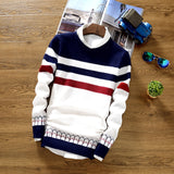 CO 2019 autumn sweater male teenagers Cultivate one's morality round neck sweater Thin striped sweater