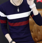 CO 2019 autumn sweater male teenagers Cultivate one's morality round neck sweater Thin striped sweater