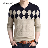 DIMUSI Autumn Winter Mens Pullover Sweater Men Turtleneck Casual V-Neck Sweater Men's Slim Fit Knitted Pullovers Clothing 3XL