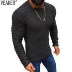 2019 New Men's Plaid Patchwork O-Neck Sweater Tops Male Autumn Winter Sexy Slim Fit Red Black Solid Color sweaters pullovers 3XL