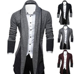 Men's sweater knitted  Long Sleeve Color Block Patchwork Knitted Winter Loose Plus Size Long Coat Cardigan