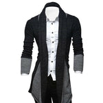 Men's sweater knitted  Long Sleeve Color Block Patchwork Knitted Winter Loose Plus Size Long Coat Cardigan