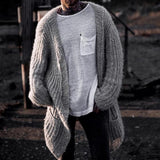 Men's Solid Color Cardigan Long Sleeve Loose Sweater Coat Loose Cardigan Large Size Coat Long Length Top